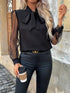'Leonora' Black Onyx Long Sleeve Blouse - Celes Fashion